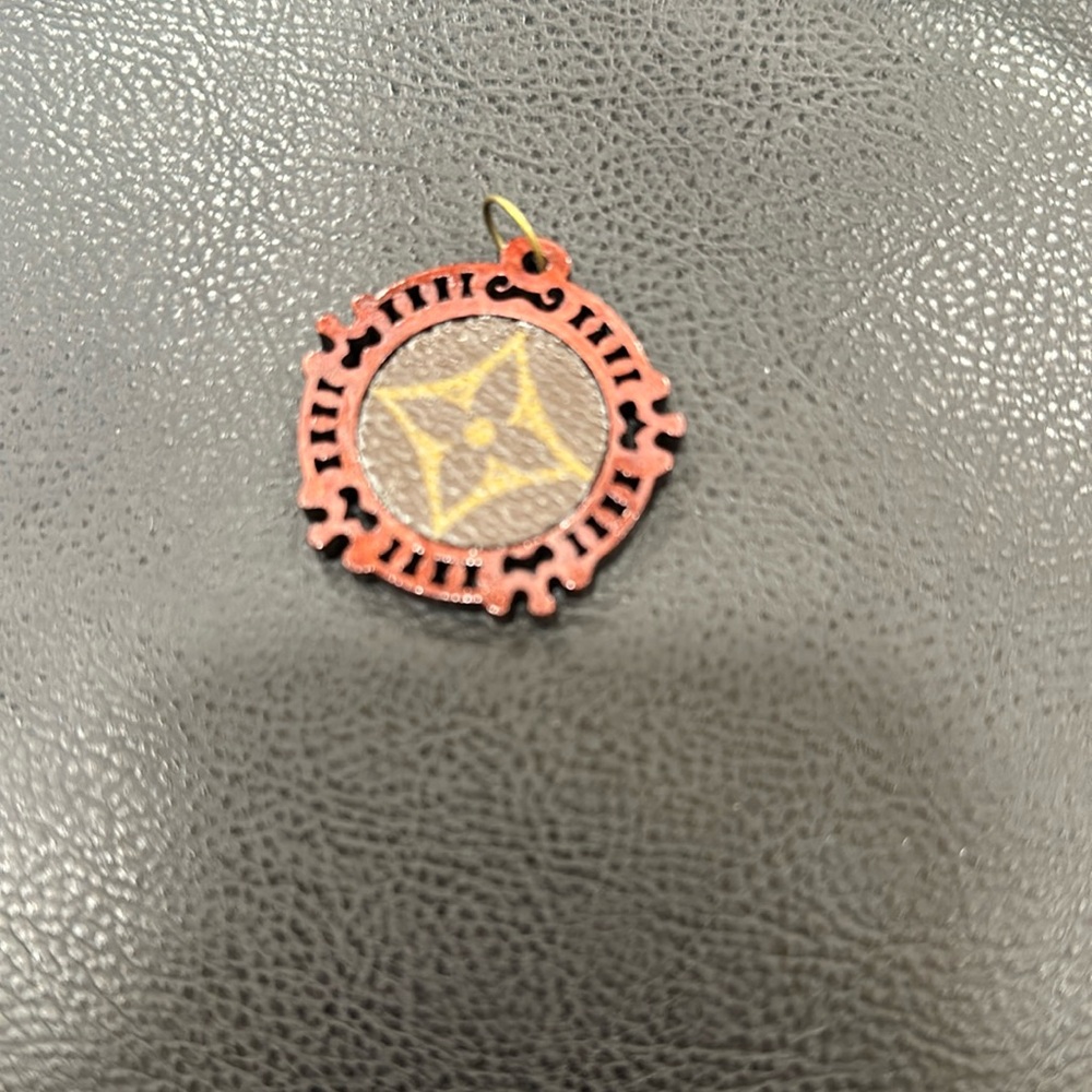 Wooden Necklace Charm with upcycled Louis Vuitton monogram charm